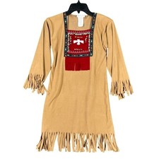Vintage Native American Costume Kids M Running Brook Fringe Western Cowgirl 80s