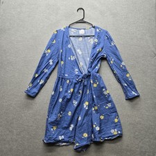Old Navy Women Dress M Blue Floral Fit & Flare Wrap Cottagecore Garden Party