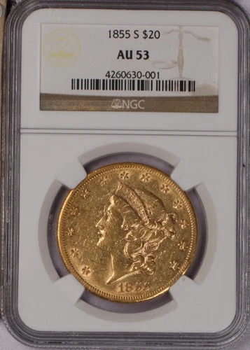 Photo of a 1855-S Liberty Double Eagle from an eBay sale