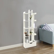 Warm White Bookcase 15 Open Compartments Floor Standing  Book Storage Shelving