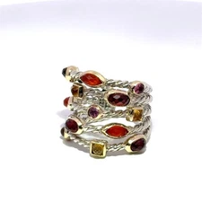 David Yurman Sterling Silver 5-Row Confetti Ring w Multiple Gemstones Size 5.5