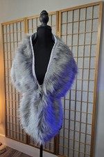 Elegant Gray Faux Fur Shawl Wrap Stole Shaggy Fluffy Winter Bridal Collar OS