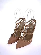 Valentino Garavani Rockstud Strap Pin Heel Sandals Beige Women EU:36.5