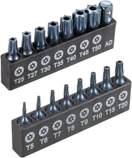 16-Piece Security Torx Bit Set T5-T50, Tamper Resistant Star Bits Set S2 Steel w
