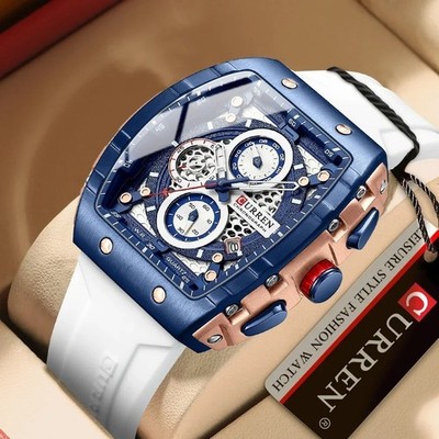 CURREN Men's Square Quartz Watch Waterproof Luminous Chronograph Date Luxury
