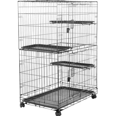 Cat Playpen Metal 3-Tier Large Indoor Cage with Wheels & Shelves