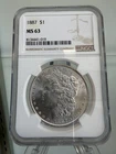 1887 Morgan Silver Dollar NGC MS63 Philadelphia 90 Percent Silver