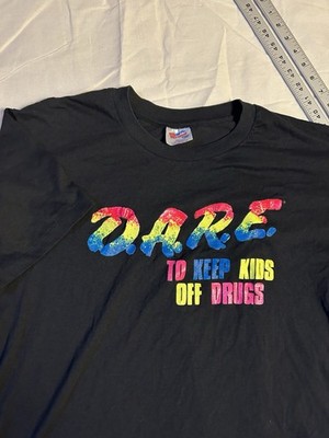 80s D.A.R.E. T-Shirt Size Large Neon Rainbow Dare USA Vintage Hanes Cotton/Poly