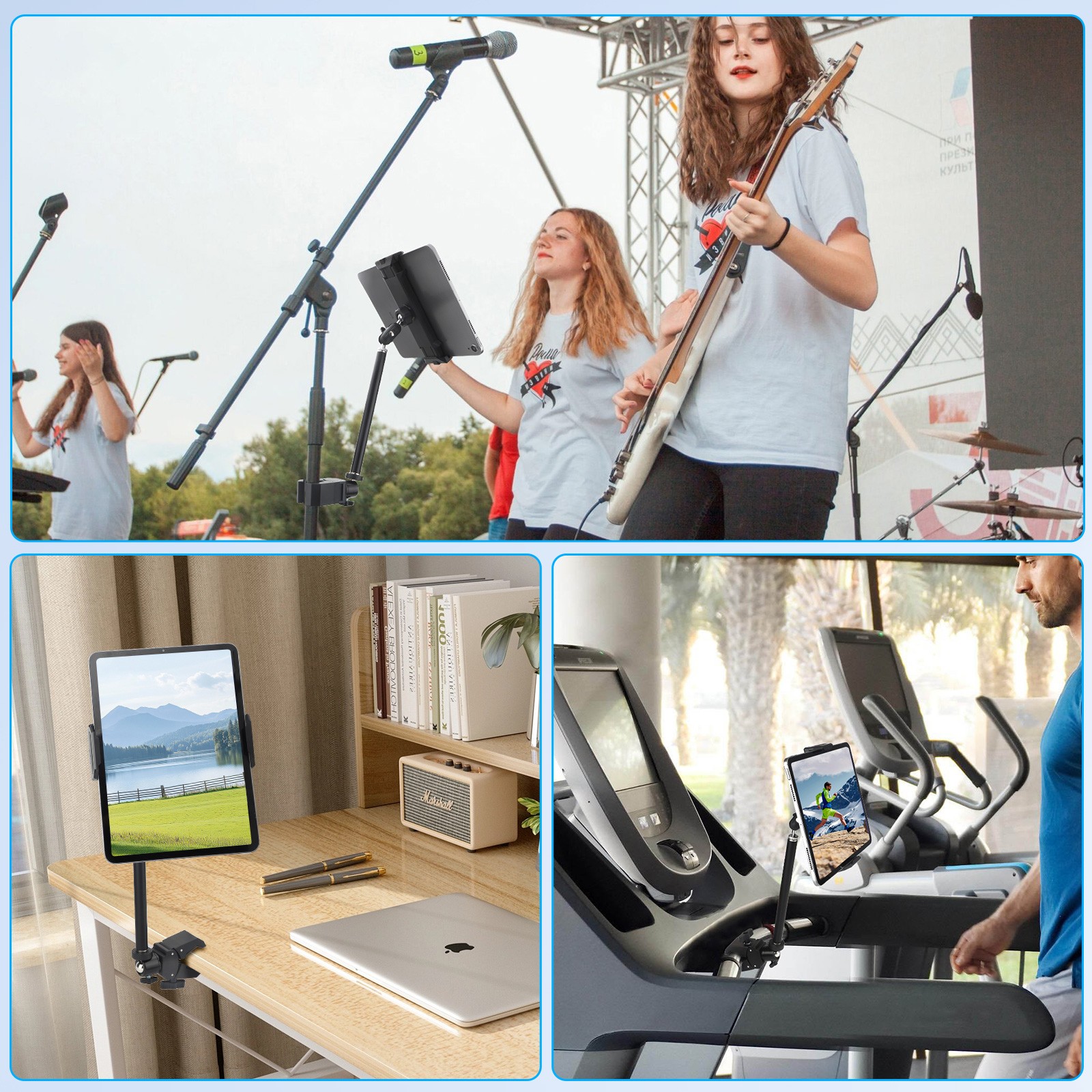 Universal Microphone Stand Tablet Phone Holder for 4.7–13.5" iPad Surface Galaxy