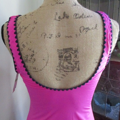 Lucky Brand Hot Pink One Piece Swimsuit Size L Full Coverage Scoop Neck Barbie - Picture 8 of 18