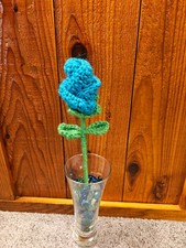 Teal Crochet Budding Rose vase not included 