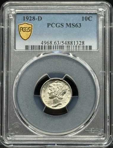 1928 D Dimes Winged Liberty Head or Mercury PCGS MS-63
