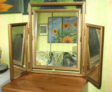 Gilded Triple Trifold Tilting Dressing Table Bedroom Make Up Vanity Mirror