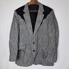 Circle S Blazer Mens 42R Gray Sport Coat Jacket Black Yoke Speckle Made In USA