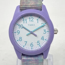 Timex Watch Girls 32mm Silver Purple Blue Nylon Band 30M Kids Youth New Battery