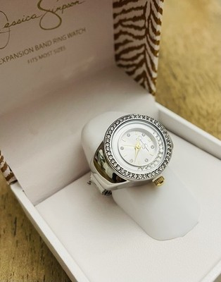 Jessica Simpson Women s Two Tone Silver With Gold Accents Stretch Fit Ring Watch