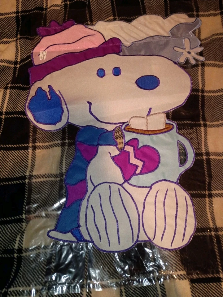 SNOOPY PEANUTS GANG Winter Garden Flag Snoopy With Hot Chocolate  12"x 18"  - Image 2 of 4