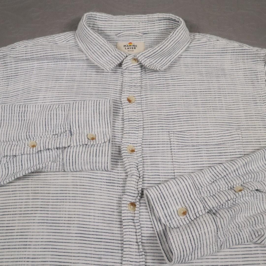 Marine Layer Shirt Mens Medium White Stripe Long Sleeve Button Stretch Cotton