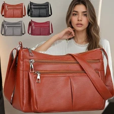 Cowhide Leather Women's Shoulder Purse Small Cross Body Organizer Bag with Ma...