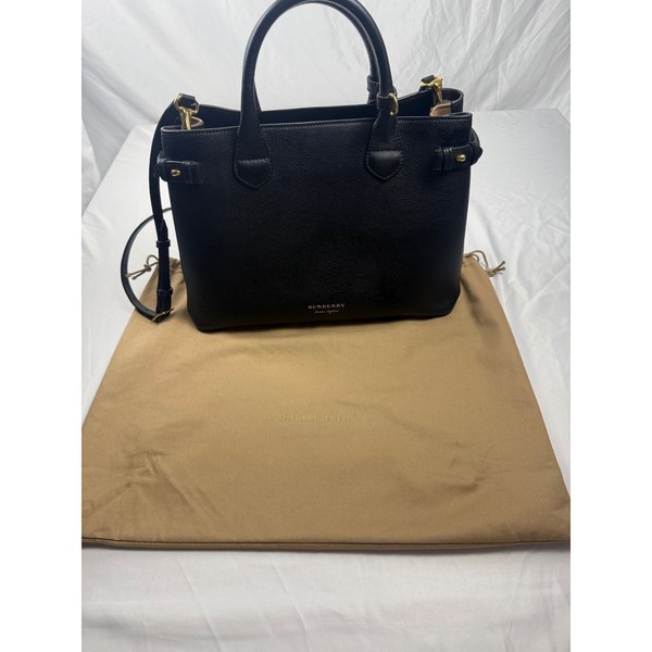 Burberry Banner Small Black Leather Tote Satchel Bag Authenticated Italy Luxury
