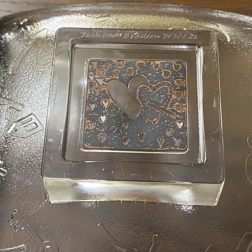 Kosta Boda Sweden Square Footed Dish Copper Hearts Signed Bertil Vallien 7070826 - Picture 10 of 15