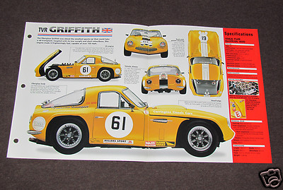 1963 1964 1965 TVR GRIFFITH (400) Car SPEC SHEET BROCHURE PHOTO BOOKLET