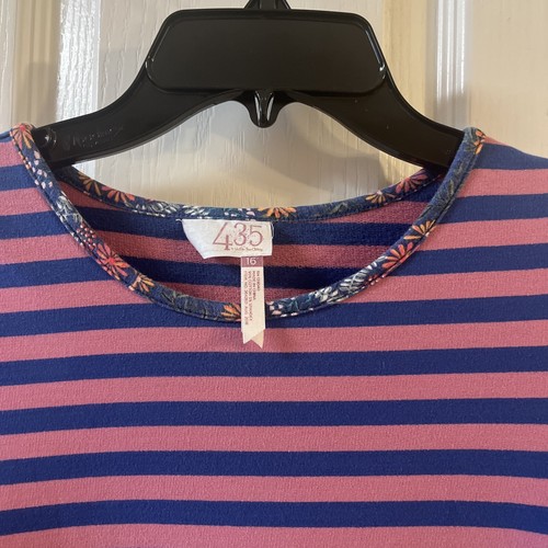 435 Matilda Jane Girls Size 16 Blue Pink Stripes Floral Long Sleeve Dress - Picture 6 of 11