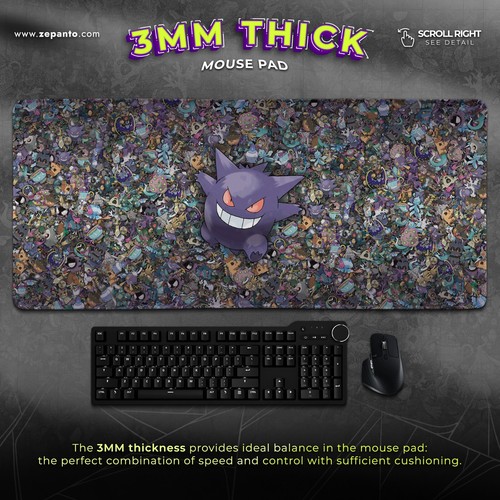 Tapis de bureau Pokémon fantôme Gengar - Tapis de souris type sombre pour configuration joueur et collector - Photo 2/7