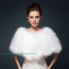 Women Real Ostrich Feather Fur Shawl Party Wraps Cape White Bride Wedding