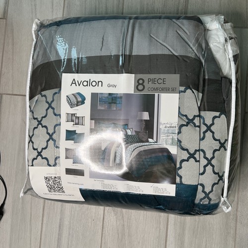 Nanshing Avalon Trellis 8-Piece Moroccan Print Comforter Set Grey/Blue Californi
