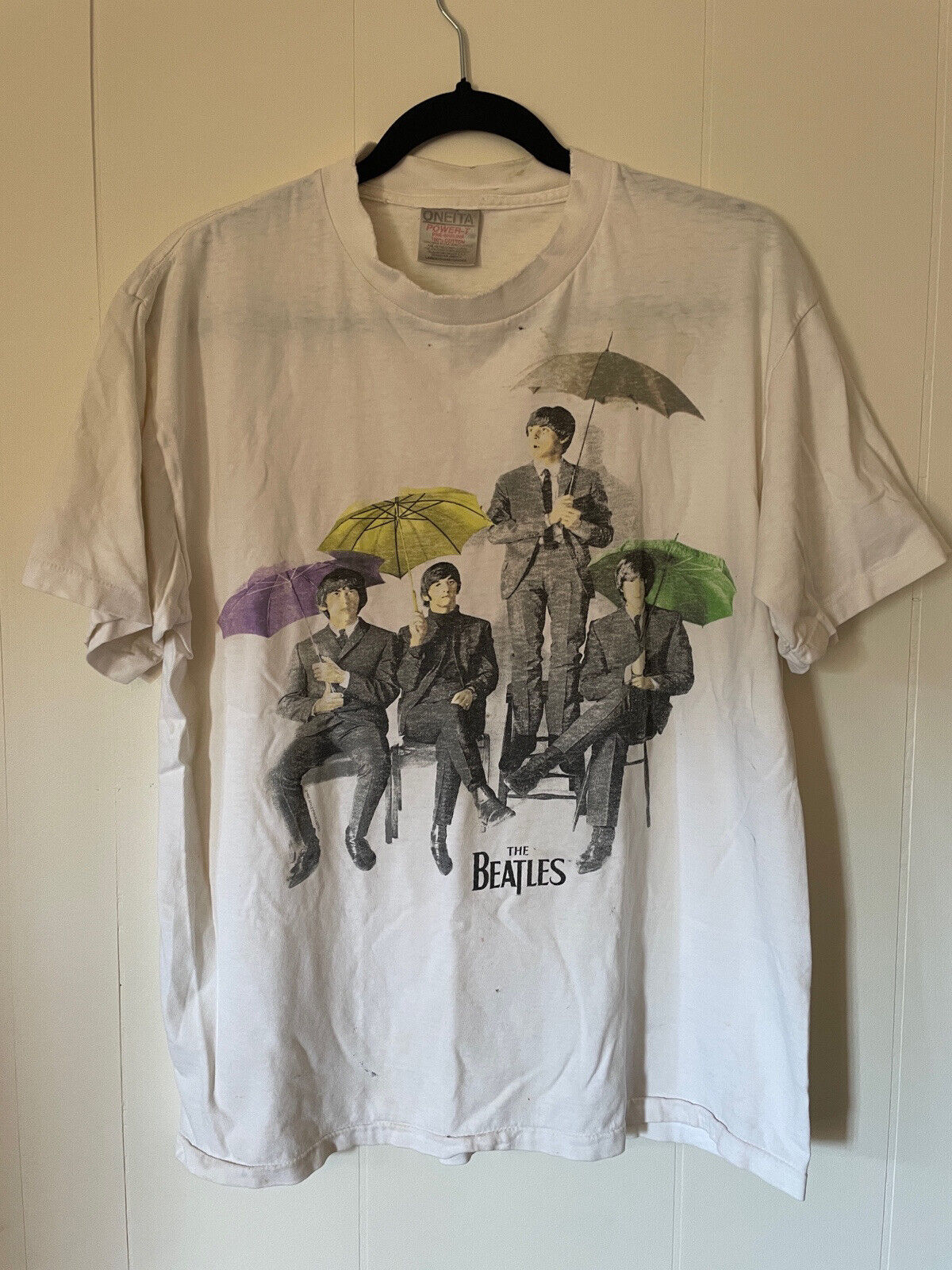 Rare VTG 90s The Beatles Umbrella T-Shirt Single Stitch USA Made L