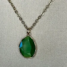 NWT 14th & Union Green Color Jewel Dangle Pendant Necklace Gold Tone