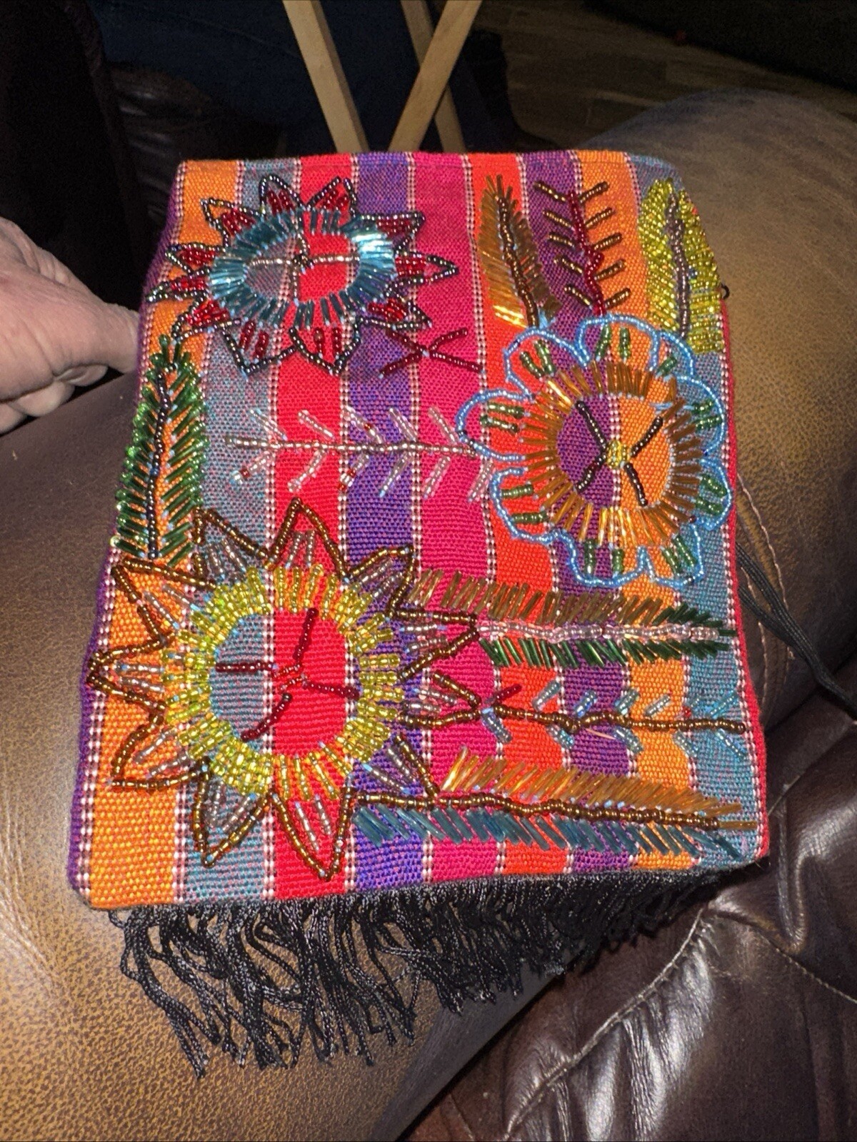 Multi-colored Needle Work Beaded Cross Body Purse - image 6