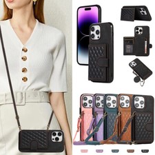 For iPhone 17 Pro Max 16 15 13 12 11 7 Leather Flip Card Wallet Case W/ Lanyard