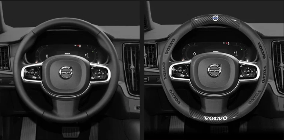 15" PU Leather+Carbon fiber Steering Wheel Cover For 1944-2025 Volvo All Cars - Image 2 of 4