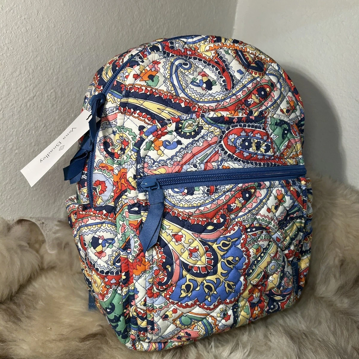 Vintage Vera Bradley Quilted Backpack Blue Paisley Floral Boho Y2K Bag Vintage Vera Bradley Backpack | eBay main image 3