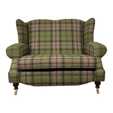 Wing Back Queen Anne Cottage Two Seat Sofa Balmoral Hunter Tartan Fabric