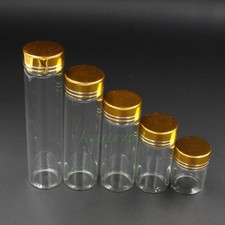 5X Mixed 15ml 25ml 40ml 50ml 60ml Empty Clear Glass Bottles Storage Vials Gold