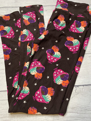 LuLaRoe OS Leggings brown ice cream bowl size 0-12 colorful fun stretch new