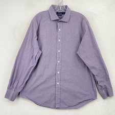 Polo Ralph Lauren Button Up Shirt Mens Size 17 Purple Houndstooth Custom Fit