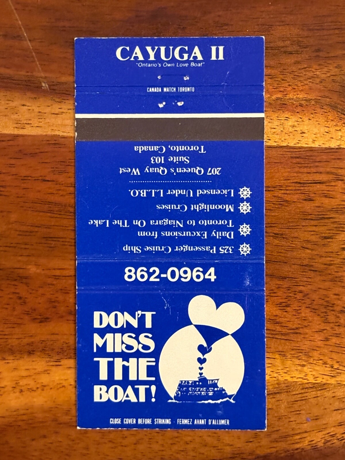 Cayuga II Matchbook Cover Ontario’s Own Love Boat Toronto Canada Cruise Ship
