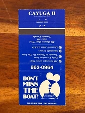 Cayuga II Matchbook Cover Ontario’s Own Love Boat Toronto Canada Cruise Ship