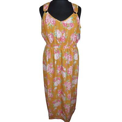 Full Circle Trends Mustard Floral Lightweight Flowy Maxi Dress Plus Size 3X