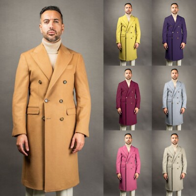 Cashmere Men Overcoat Peak Lapel Vintage Wool Winter Warm Peak Lapel Coat Jacket