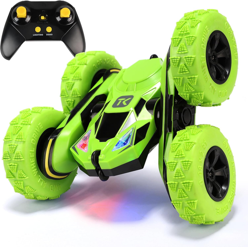RC Stunt Car Double-Sided Remote Control 360° Flips Rotating Toy, Green - Picture 9 of 12