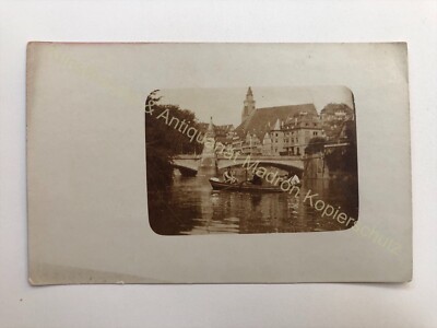 orig. Photo Tübingen 1920 students on boat 