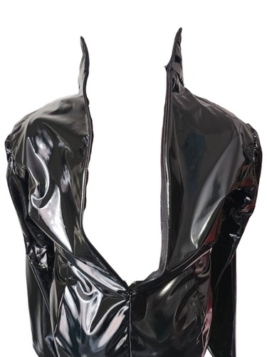 Black shiny faux leather PVC fish tail dress. 50"/52" bust. Size 24 UK New. - Picture 6 of 7