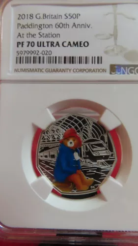 2018 Great Britain Silver 50 Pence Paddington Bear at the Station NGC PF 70 UC