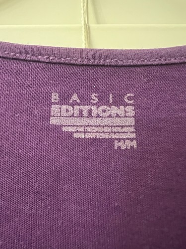 Basic Editions Women’s Medium Purple Cotton Ruffle V-Neck Top Blouse Shirt - Picture 3 of 8