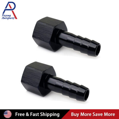 2PCS 6AN Female to 3/8 Hose Barb Fittings Adapter Aluminum Fuel Line Black 
